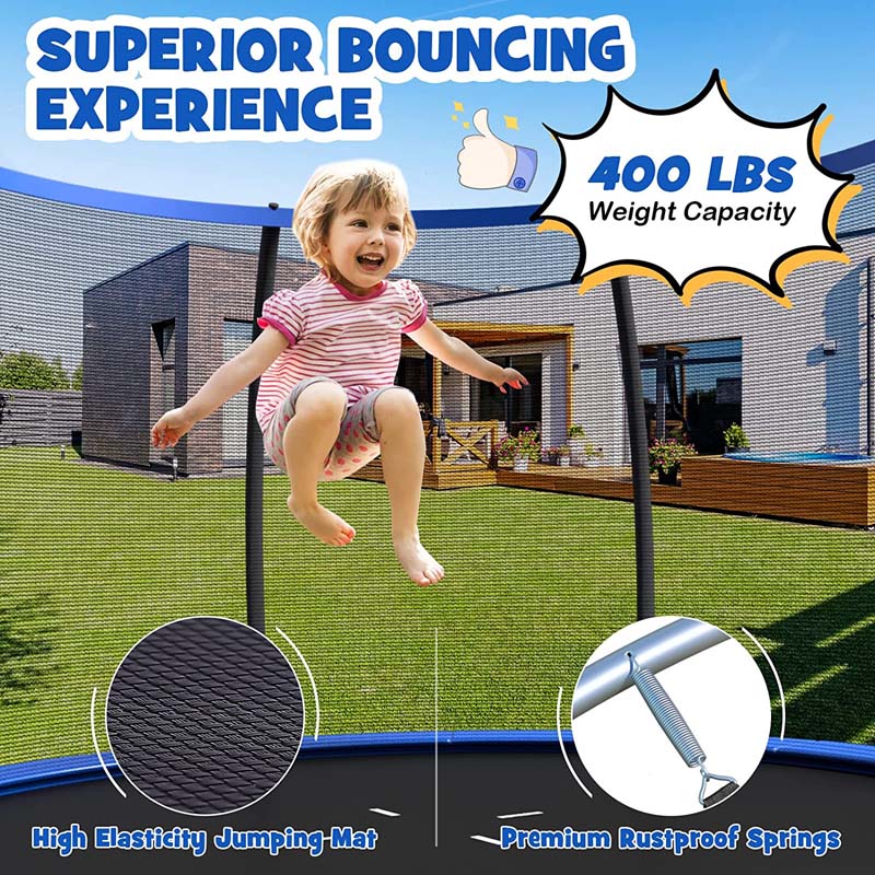 8/10/12FT ASTM Approved Outdoor Large Recreational Trampoline with Ladder & Enclosure Net Safety Pad