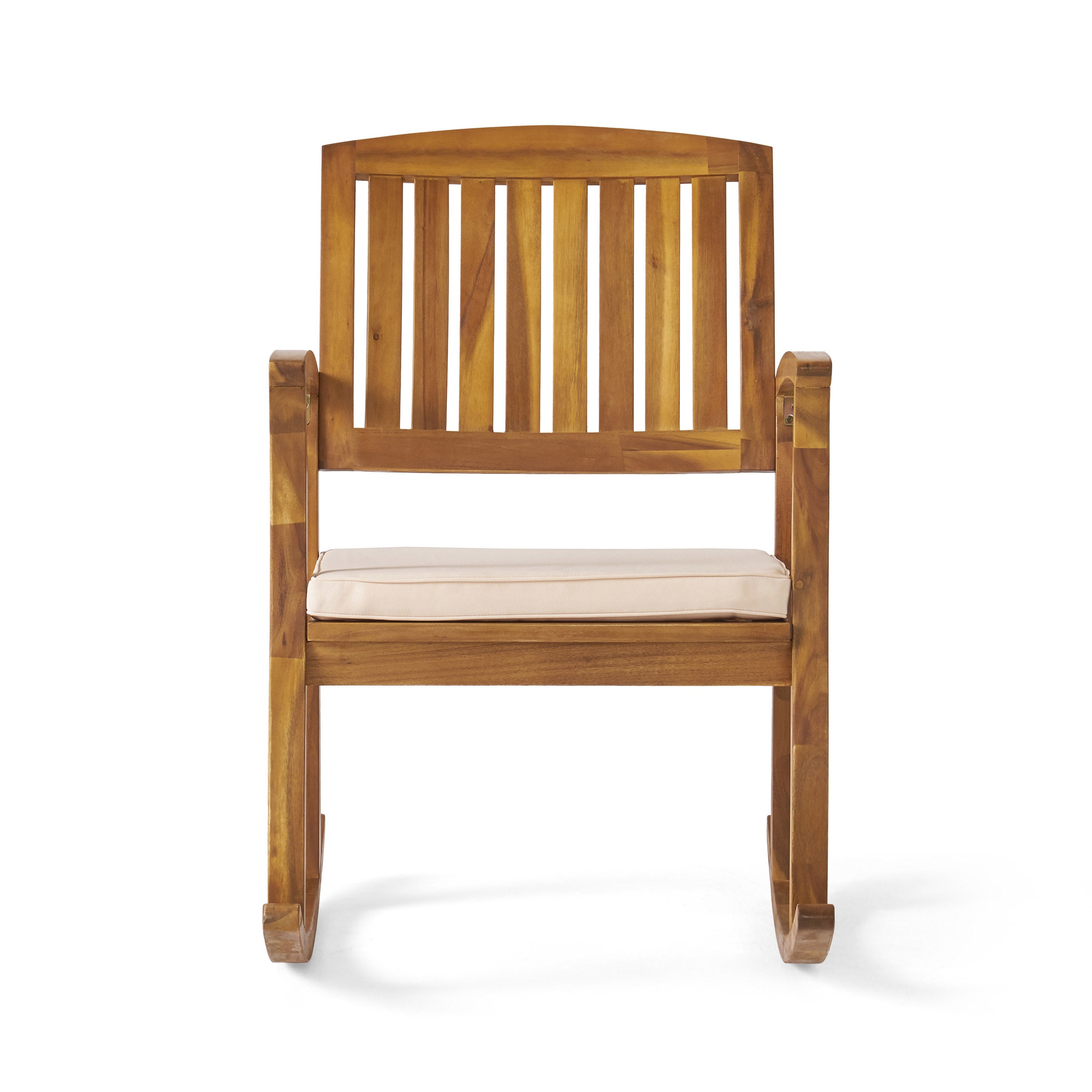 GDF Studio Amber Outdoor Acacia Wood Rocking Chair with Cushion, Teak and Cream Off-White