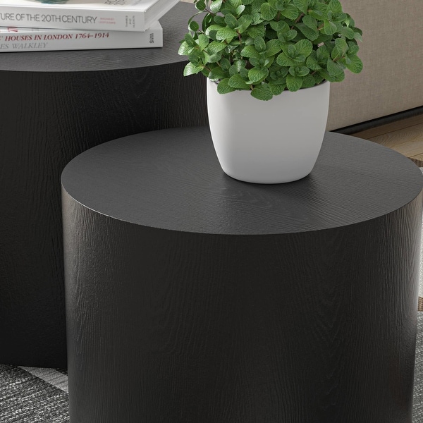 Nesting Side End Tables Set of 2， Black Round Minimalist Coffee Table， Nightstands - as picture