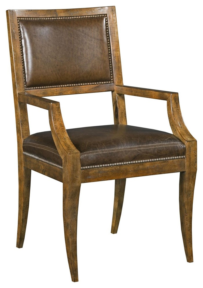 Dining Arm Chair Woodbridge Brompton Brown Leather Wood Brass Nail   Dining Chairs   by EuroLuxHome  Houzz