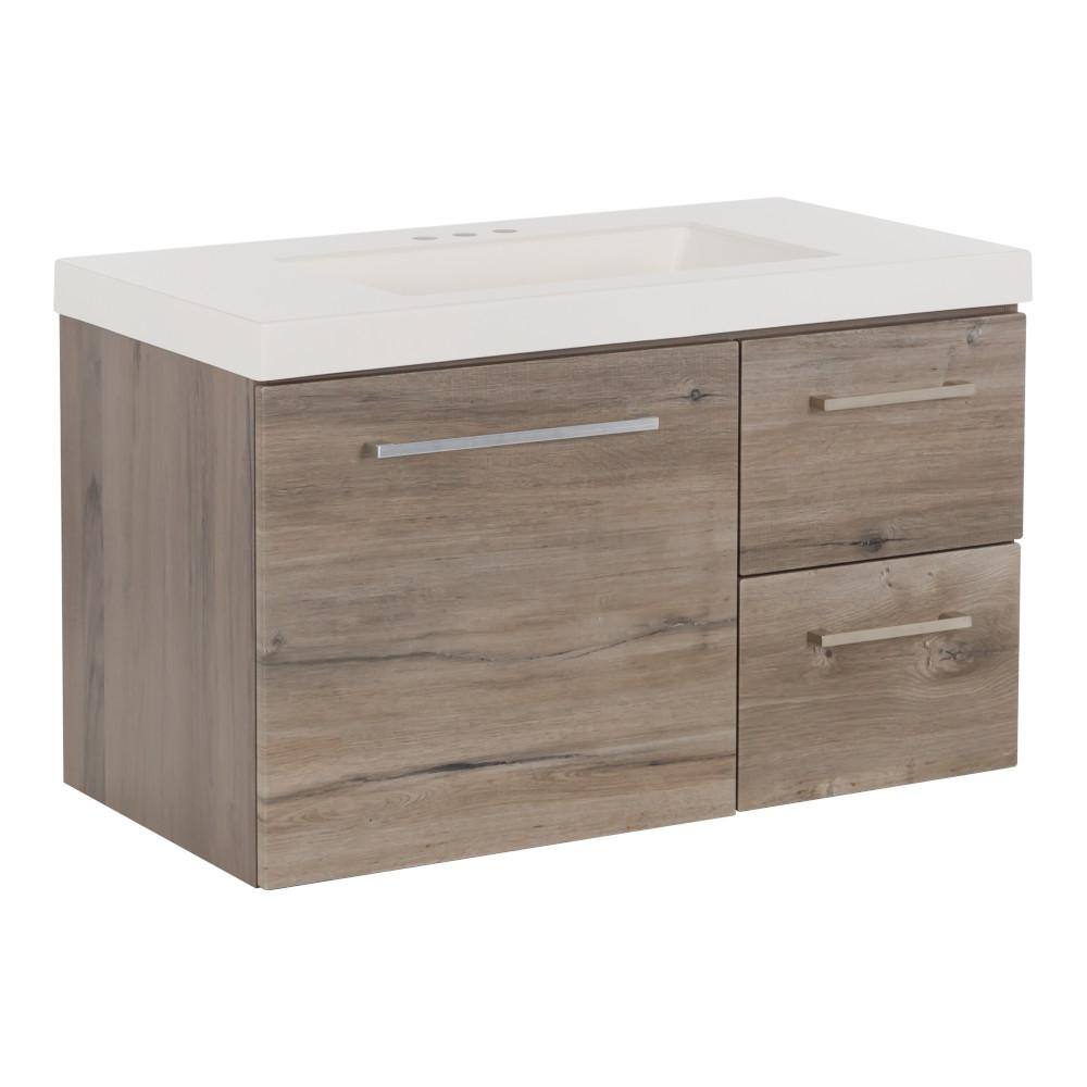 Domani Larissa 37 in. W x 19 in. D Wall Hung Bath Vanity in White Washed Oak with Cultured Marble Vanity Top in White with Sink LR36P2-WO