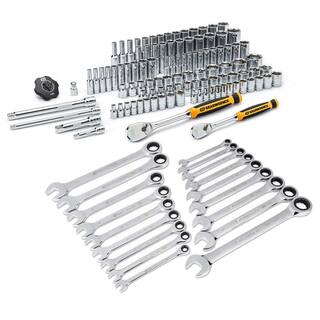 GEARWRENCH 14 in. and 38 in. Drive 6-Point StandardDeep SAEMM 90-Tooth Mechanics Tool Set with Ratcheting Wrenches (124-Piece) 8300186698CB