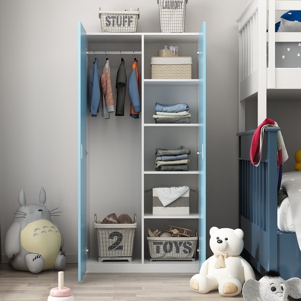 Wardrobe Closet Wood Armoire Wardrobe Storage Cabinet for Boys， Girls - - 37764981