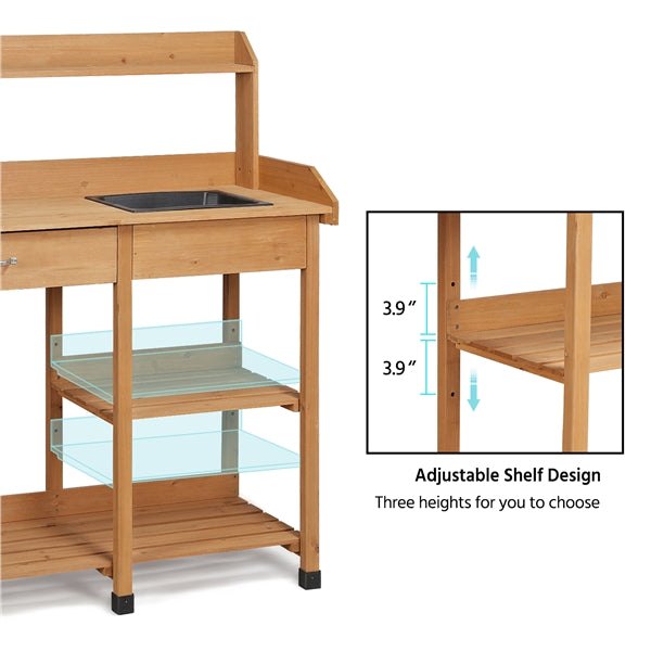 SmileMart Wooden Potting and Planter Workbench with Removable Sink Drawer