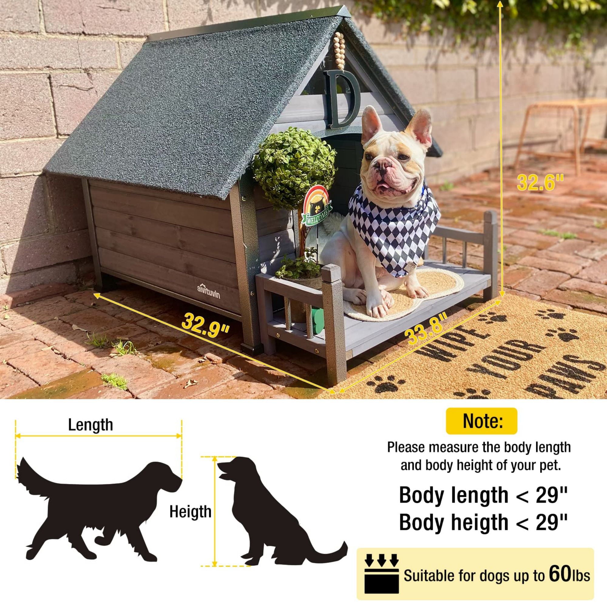 Morgete Outdoor Dog House， Puppy Shelter with Chewproof Design for Small Medium Dogs