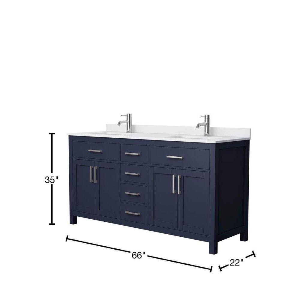 Wyndham Collection Beckett 66 in. W x 22 in. D x 35 in. H Double Sink Bathroom Vanity in Dark Blue with White Cultured Marble Top WCG242466DBNWCUNSMXX