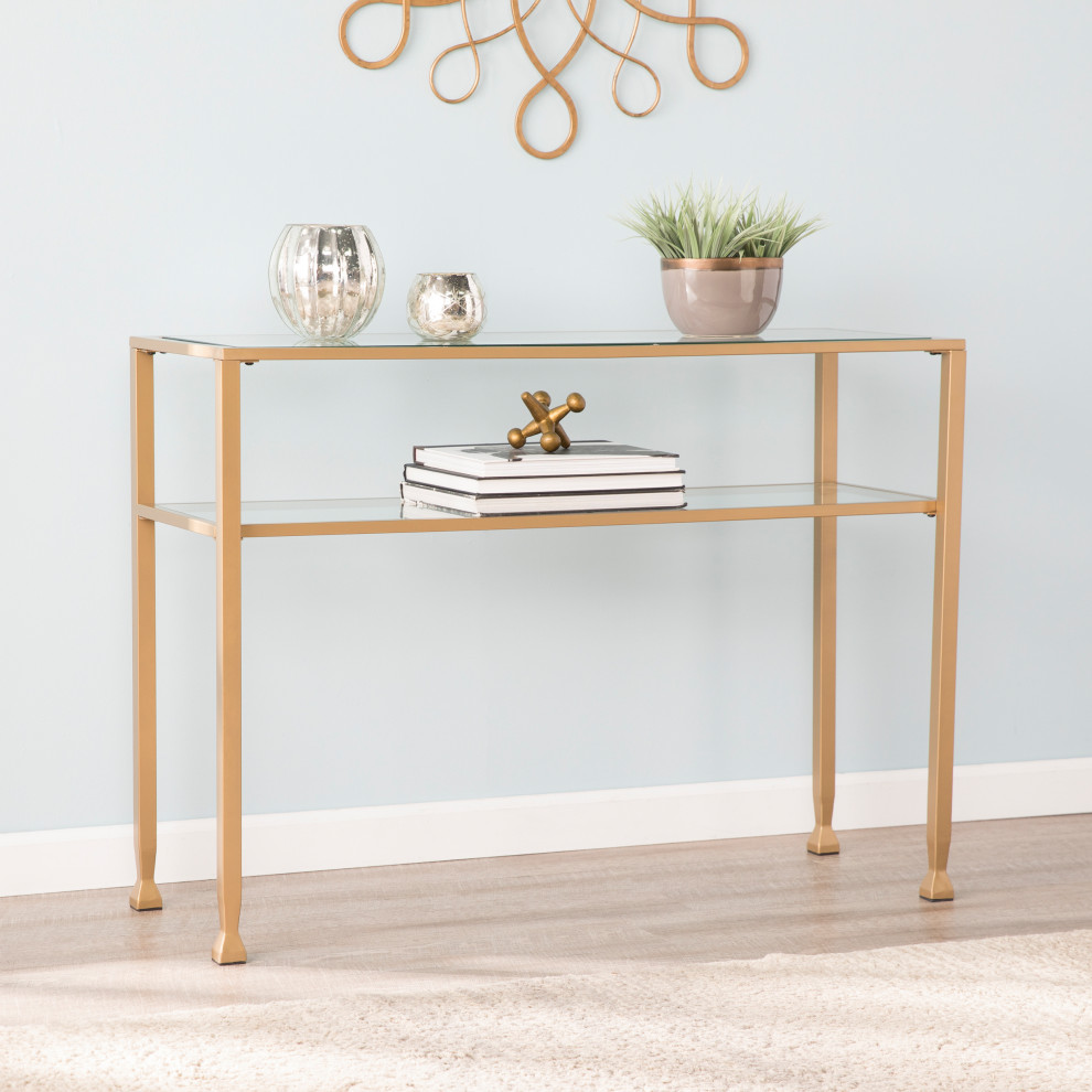 Helston Gold Metal and Glass Console Table   Contemporary   Console Tables   by SEI  Houzz