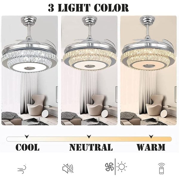 42 Inch Modern Ceiling Fan with 7 Colors Dimmable LED Lights， Bluetooth Music Player Remote Control Invisible Shopping - The Best Deals on Ceiling Fans | 41540850