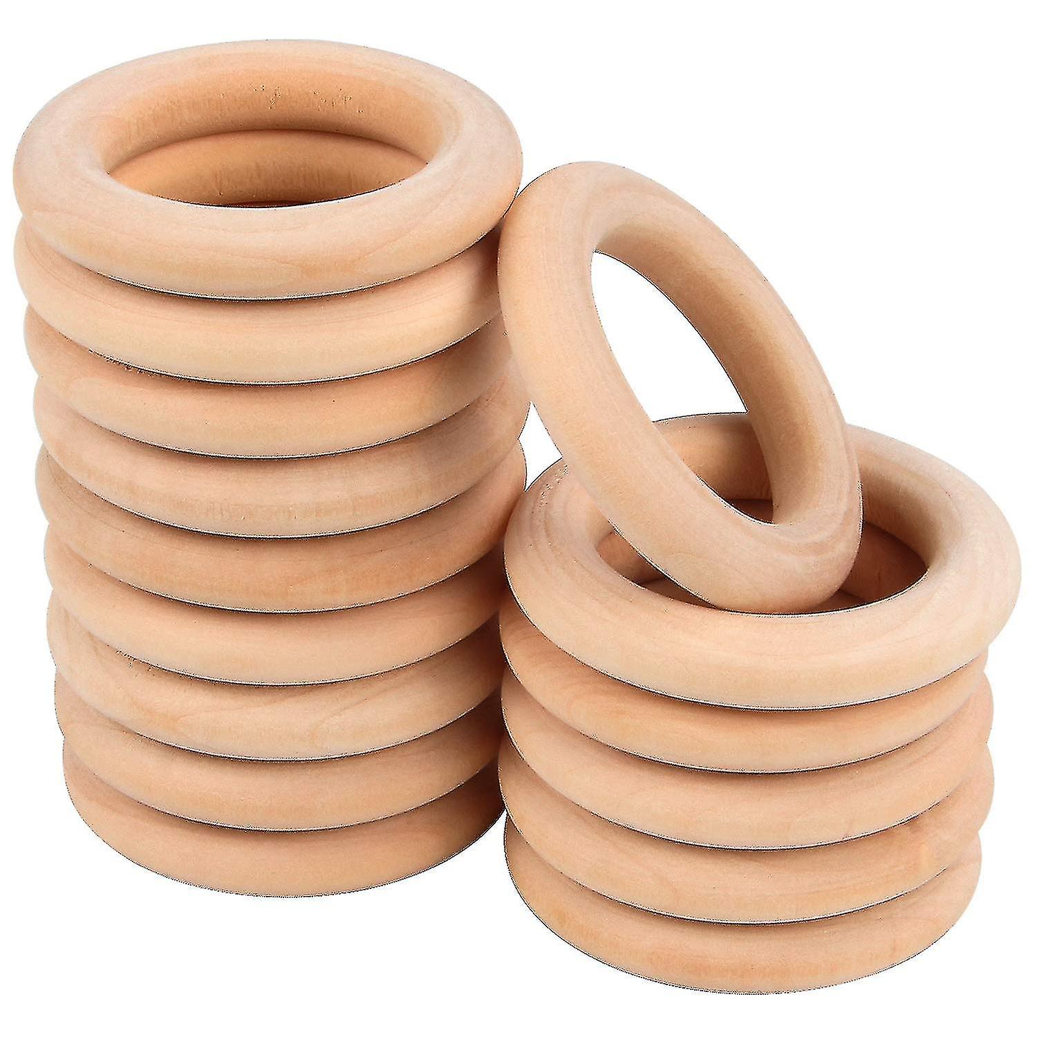 15 Pcs Wooden Rings， Macrame Wooden Rings For Diy Craft Pendant Connectors Jewelry Making (55 Mm)