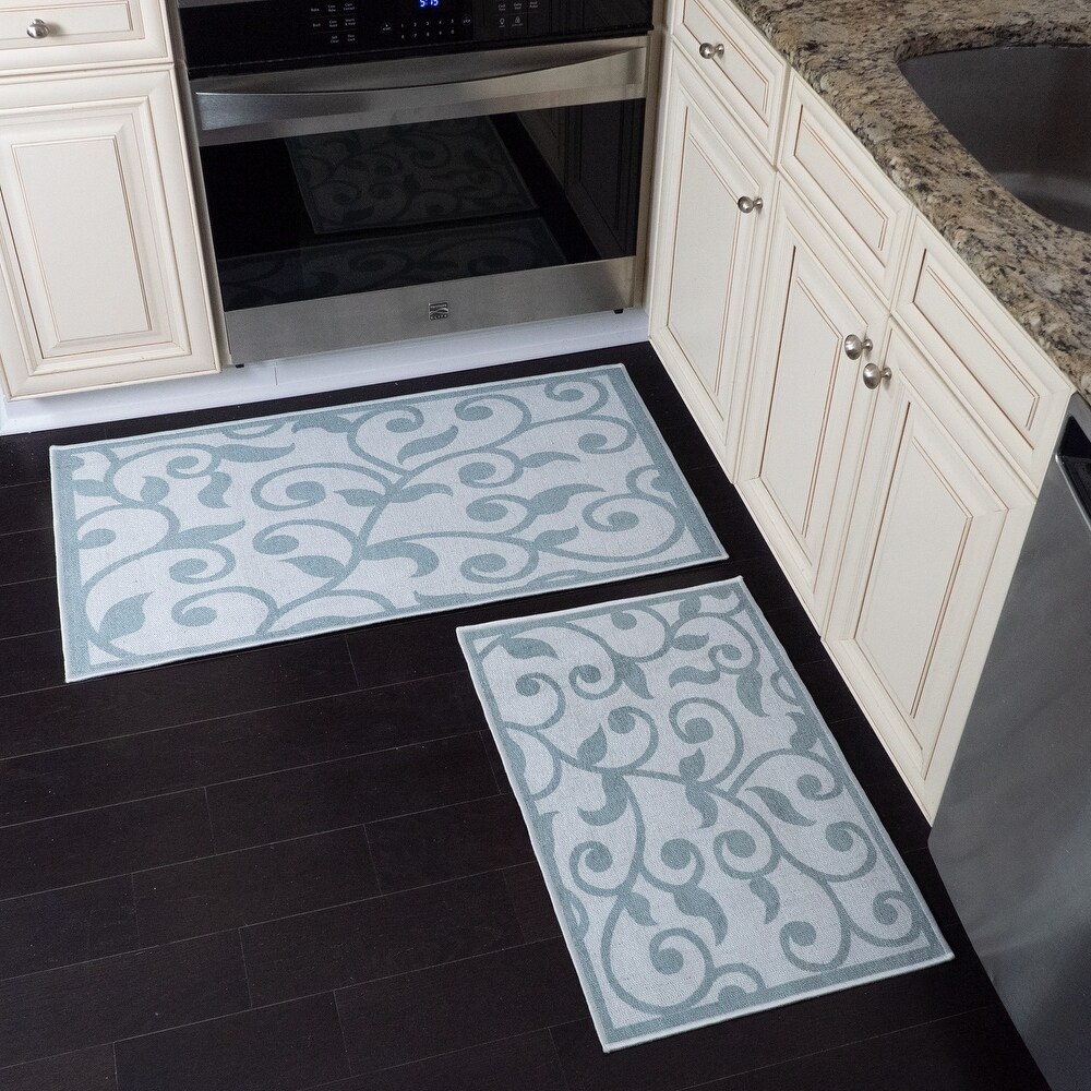 Non skid Washable Kitchen Runner Rugs (Set of 2)   Set of 44 x 24 and 31.5 x 20 Inches