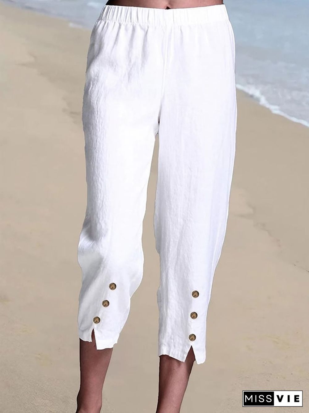 Simple Decorative Button Loose Casual Pants