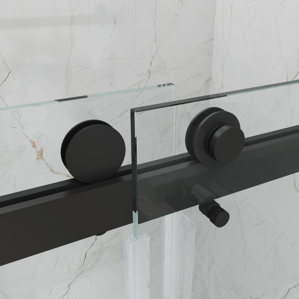 MCOCOD 60 in. W x 66 in. H Double Sliding Frameless Tub Door in Matte Black with Smooth Sliding and 38 in. (10 mm) Glass DS01-60x66-BL