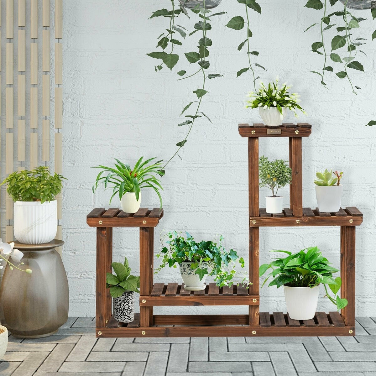 4 Tier Wood Plant Stand Multiple Flower Pot Holder Display Rack