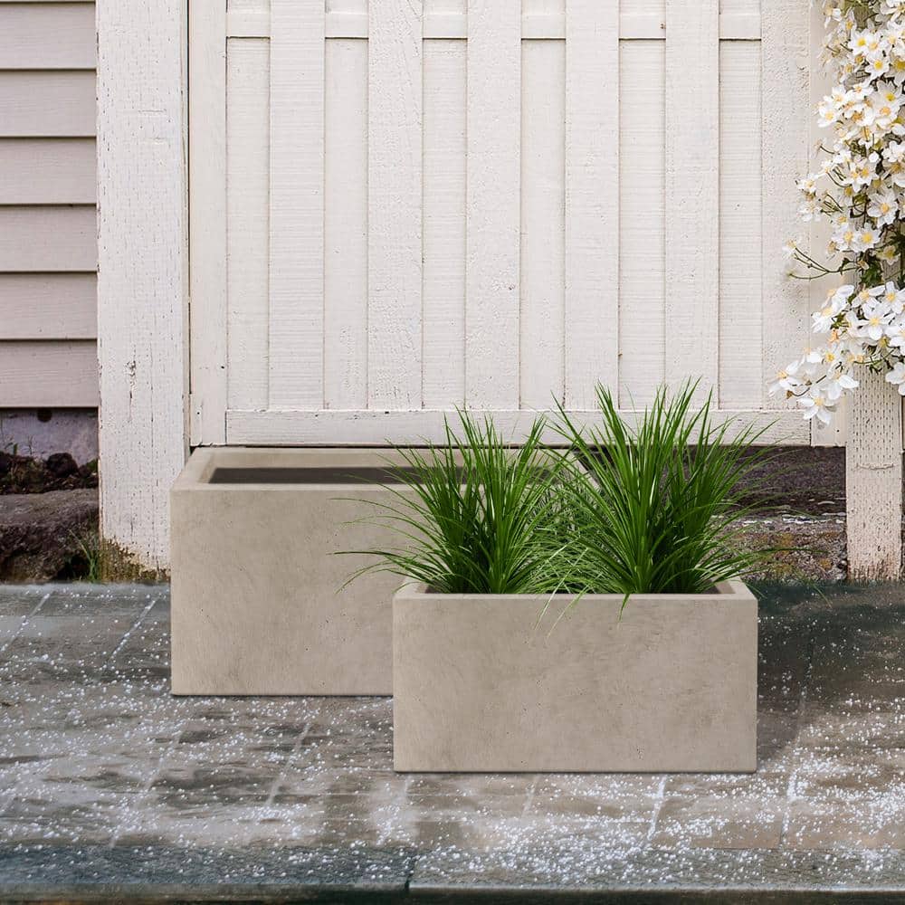 KANTE 31.4 in. and 23.6 in. L Rectangular Weathered Lightweight Long Low Planters w/Drainage Hole (Set of 2) Outdoor/Indoor RF0147AB-C80021-2