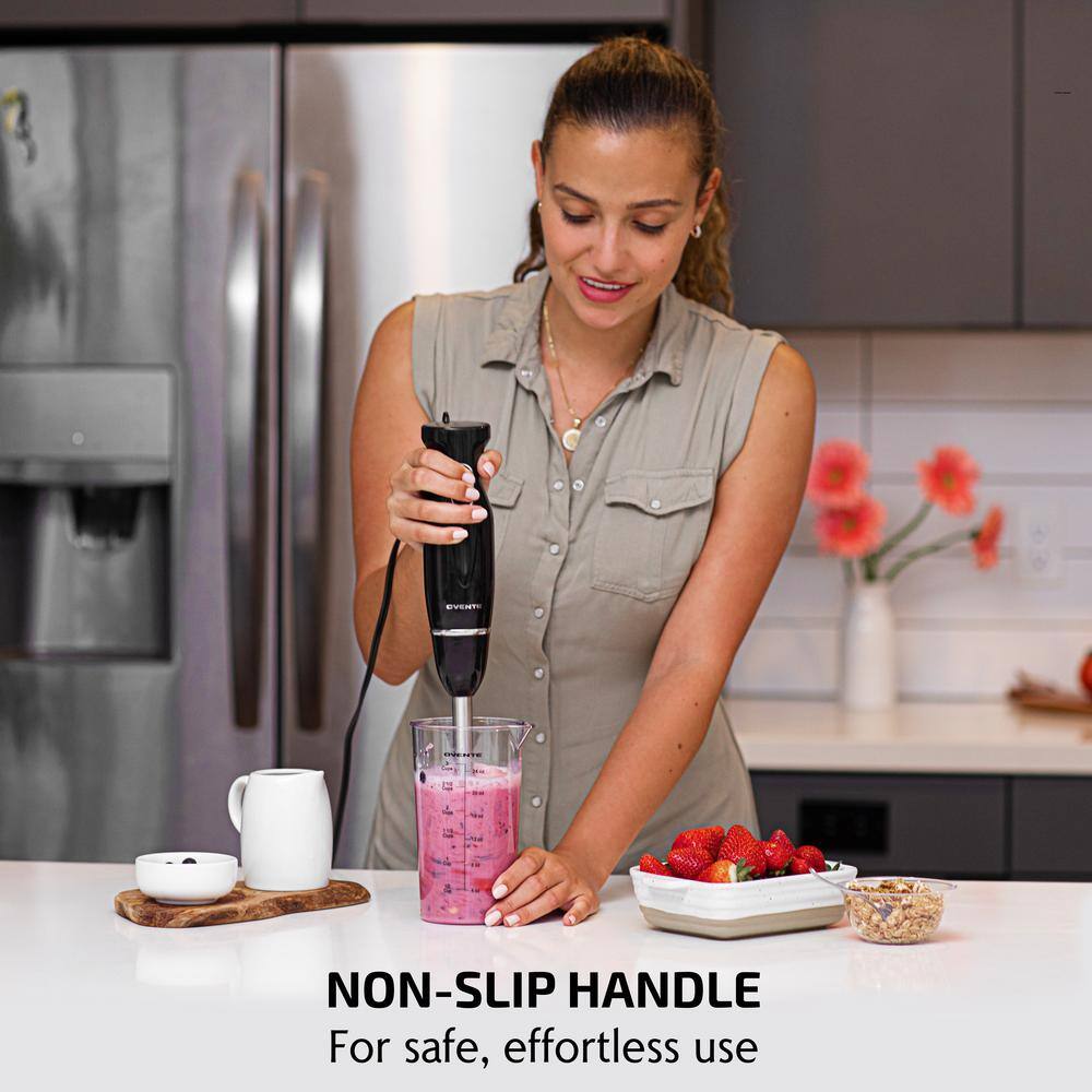 OVENTE Ultra-Stick 2-Speed Black Hand Immersion Blender Set with Whisk+Beaker+Chopper HS565B