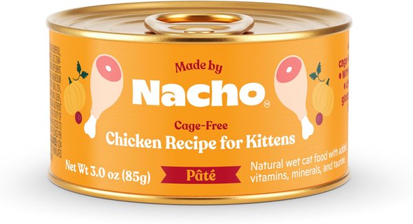 Made by Nacho Chicken Recipe Grain-Free Pate Wet Kitten Food， 3-oz can， case of 24