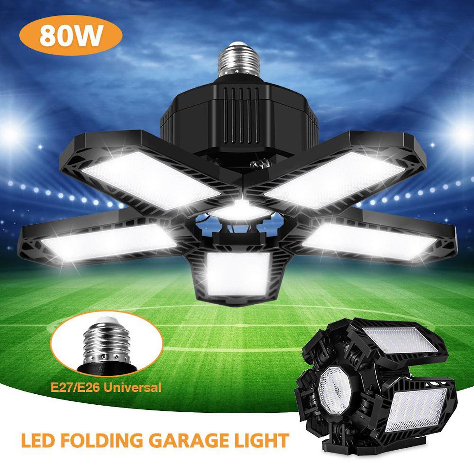 2x Led Deformable Garage Light， Barn Light Utility Shop Light Adjustable With 5 Panels For Basement， Workshop， Warehouse