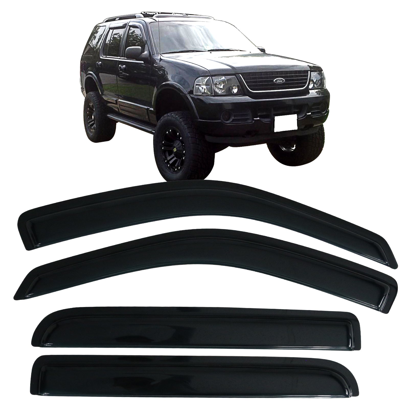 Ikon Motorsports Compatible with 02-10 Ford Explorer 03-05 Lincoln Aviator Acrylic Window Visors Vent Deflector Rain Guard 4Pc Set Outside Mount 2002 2003 2004 2005 2006 2007 2008 2009 2010