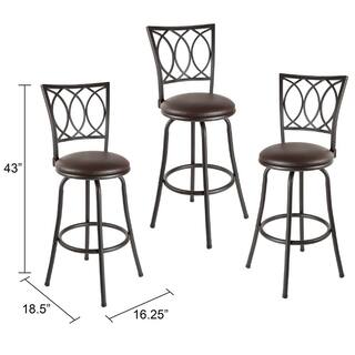 Silverwood Virgil 38 in. Dark Brown Cushioned Adjustable Height Swivel Bar Stools (Set of 3) CPFB1983B