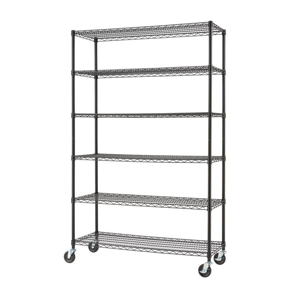 TRINITY EcoStorage Black 6-Tier Rolling Steel Wire Shelving Unit (48 in. W x 77 in. H x 18 in. D) TBFPB-0932