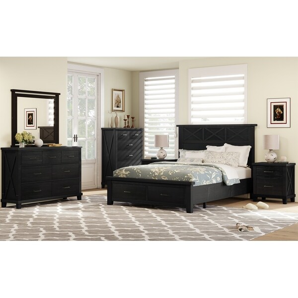 6 Pieces Bedroom Sets-Bed with 2 Nightstand， Chest， Dresser and Mirror - - 37970664