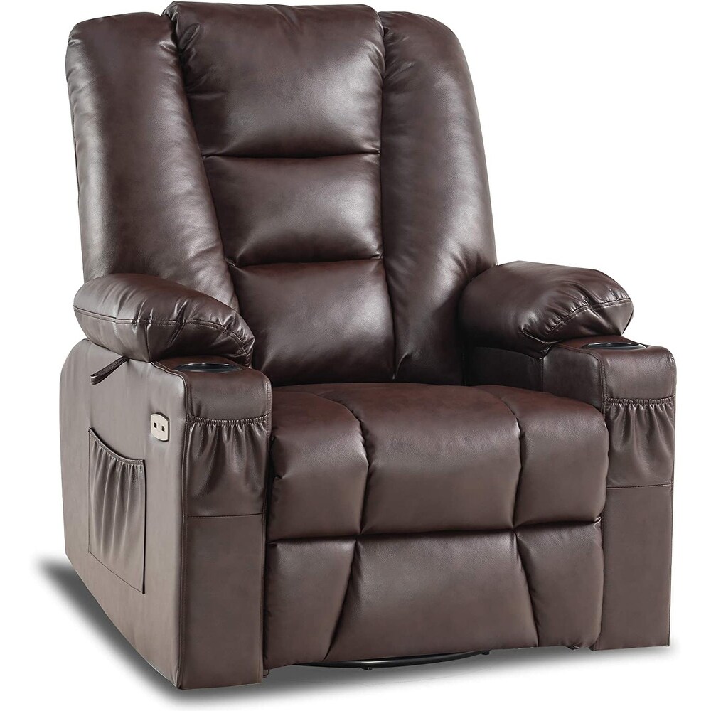 MCombo Manual Swivel Glider Rocker Recliner Chair with Massage  Faux Leather 8036