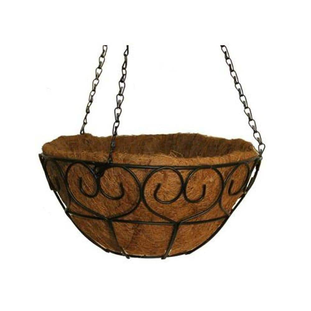 Vigoro 16 in. Dia Black Metal Heart Scroll Hanging Basket with Coco Liner HD750027-001