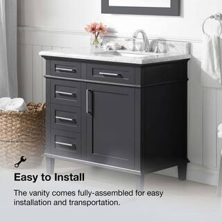 Home Decorators Collection Sonoma 36 in. W x 22.1 in. D x 34.5 in. H Freestanding Bath Vanity in Dark Charcoal with Carrara Marble Top 8105100270