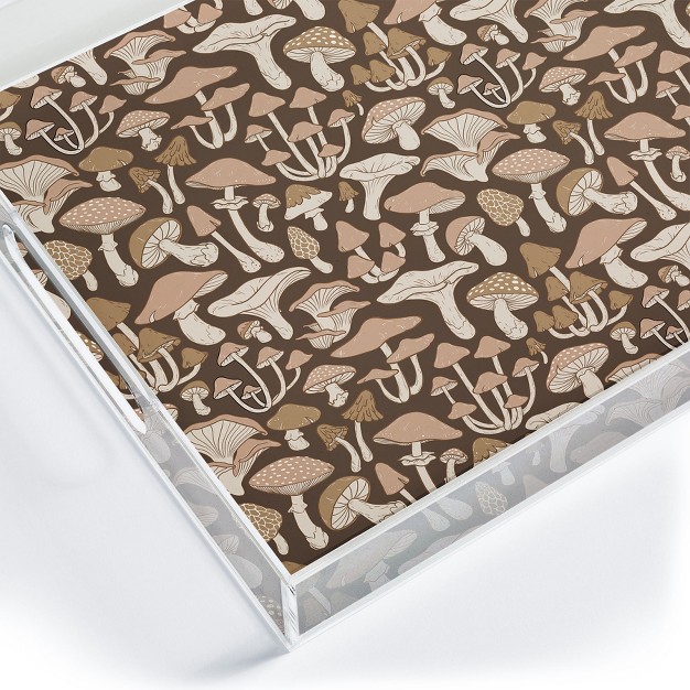 Avenie Mushrooms In Neutral Brown Acrylic Tray deny Designs