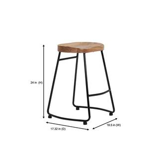 StyleWell Modern Black Metal Backless Counter Stool with Wood Seat (Set of 2) RW812-24-BLK