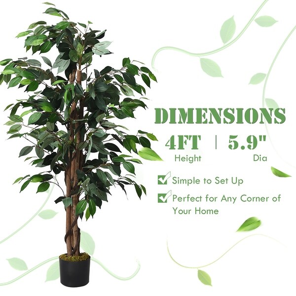 Costway 4 Feet/6 Feet Artificial Ficus Silk Tree Wood Trunks Green