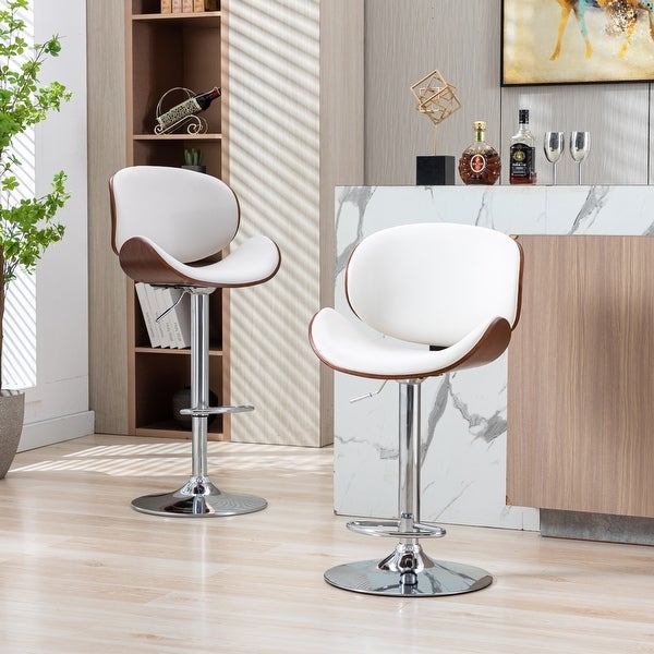 With Backrest Upholstered PU Leather Bar Stools， Kitchen Island Bar Living Room Armless Swivel Dining Chairs (Set of 2)