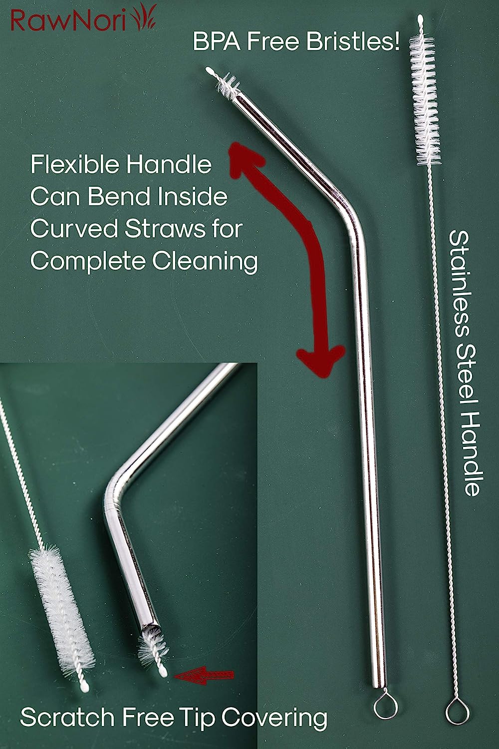 2 Drinking Straw Cleaning Brush LONG - Bristle Cleaner for Stainless Steel Drink Straws Heavy Duty Brushes For Washing Glass Silicone Metal Straws Tea Pot Spout Mini Micro Bottle