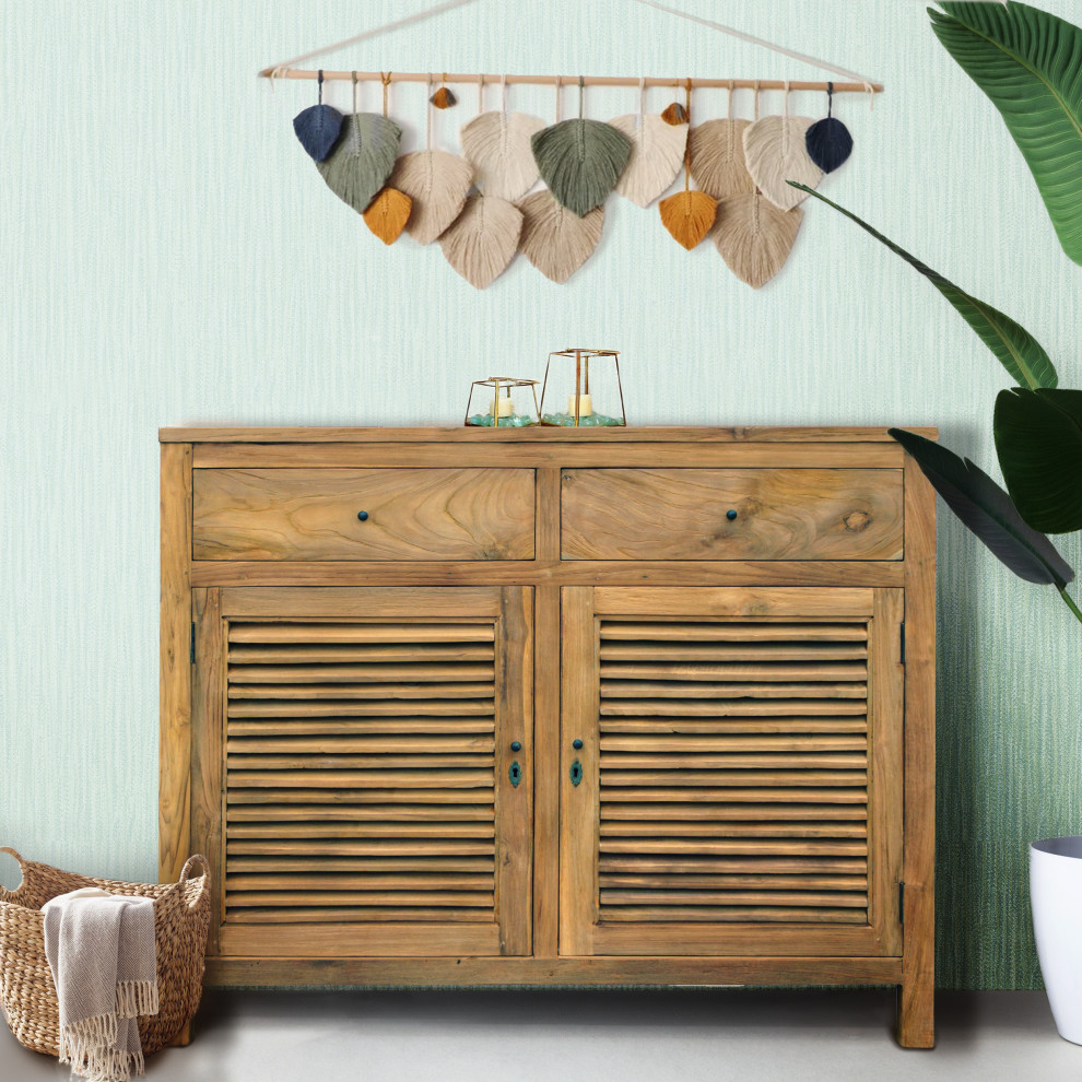 Recycled Teak Wood Louvre Cabinet With 2 Doors and 2 Drawers   Transitional   Accent Chests And Cabinets   by Chic Teak  Houzz