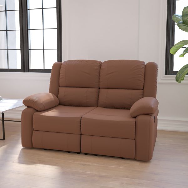 Harmony Series Chocolate Brown Microfiber Loveseat with Two Built-In Recliners