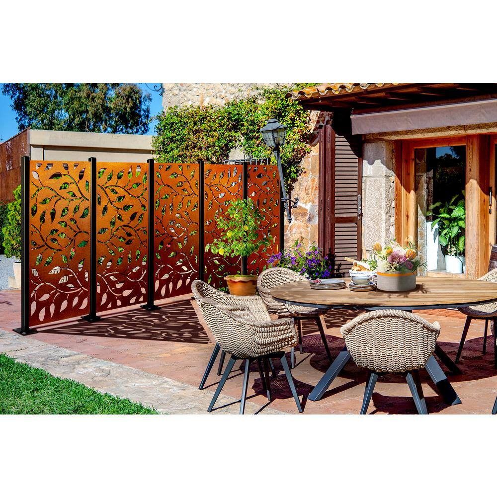 OUTDECO Leaf 3 ft. x 6 ft. Oxy-Shield Corten Steel Decorative Screen Panel in Rust with 6-Screws OXY002