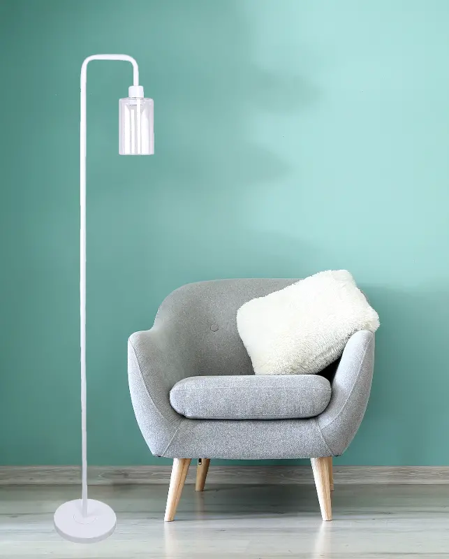 Puck Glass and Glossy White Floor Lamp