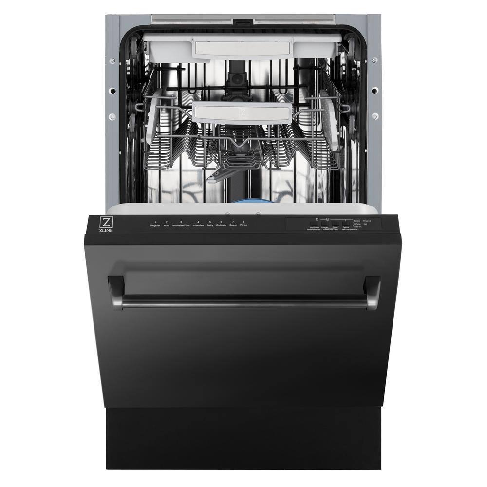 ZLINE Kitchen and Bath Tallac Series 18 in. Top Control 8-Cycle Tall Tub Dishwasher w 3rd Rack in Black Stainless Steel DWV-BS-18