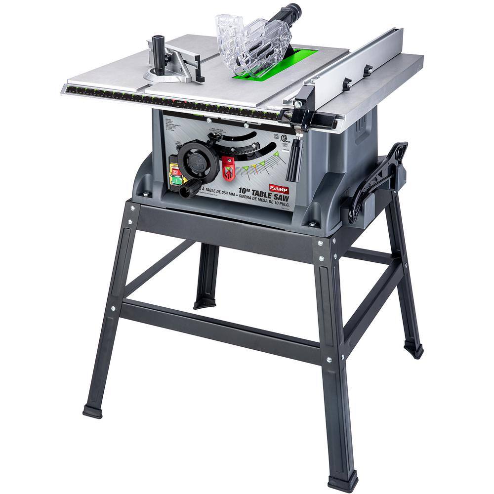 GENESIS 10 in. 15 Amp Table Saw with Metal Stand Miter Gauge Push Stick and Rip Fence GTS10SC