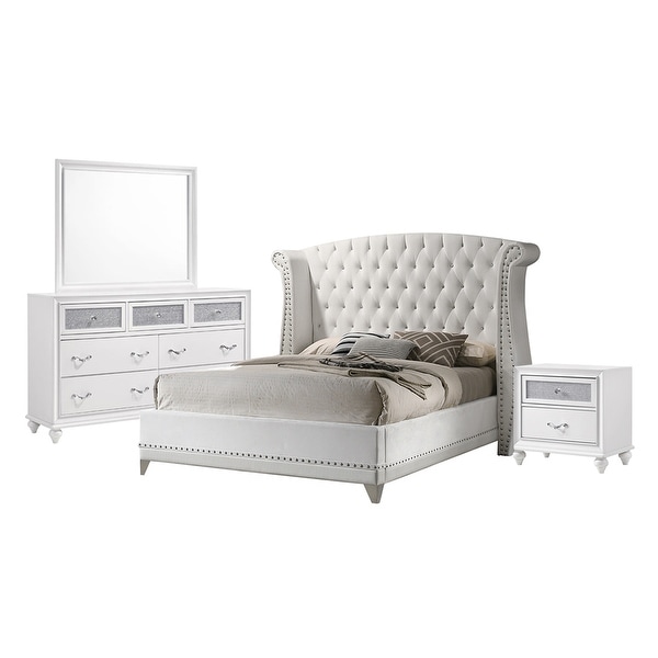 PU Eastern King Bedroom Set in Chrome and White - - 36135795