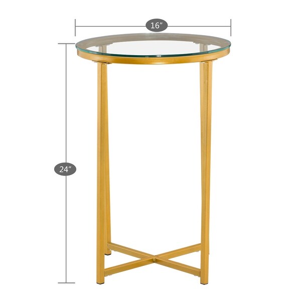 Simple Cross Foot Single-Layer Glass Round Side Table 40.5 Round Gold