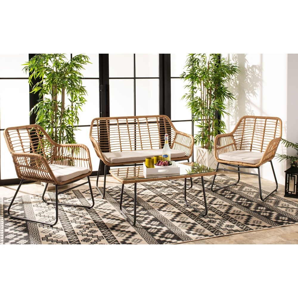 SAFAVIEH Outdoor Living Roston Rattan 4 piece Patio Set