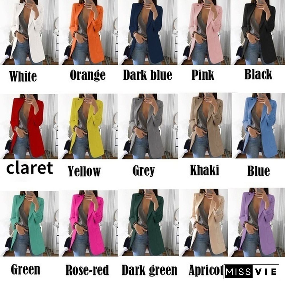 New Fashion Casual Women Slim Suit Retro Solid Color Suits Jacket Long Sleeve Blazers Office Tops Female Jacket Blazers Plus Size S-5Xl