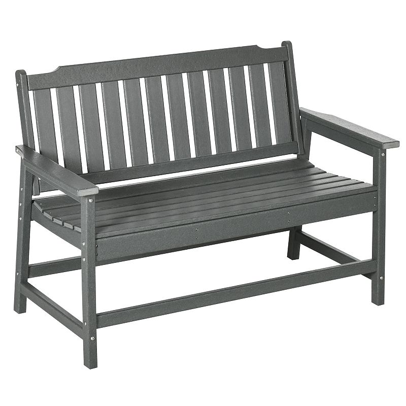 Outsunny Outdoor Garden Bench w/ Backrest and Armrests for Lawn Yard Gray