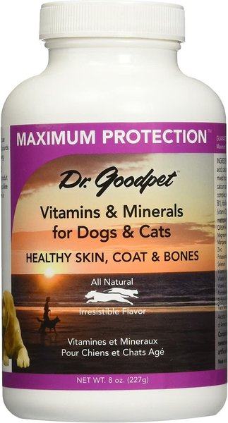 Dr. Goodpet Maximum Protection Vitamins and Minerals Healthy Skin， Coat and Bones Dog and Cat Supplement， 8-oz jar