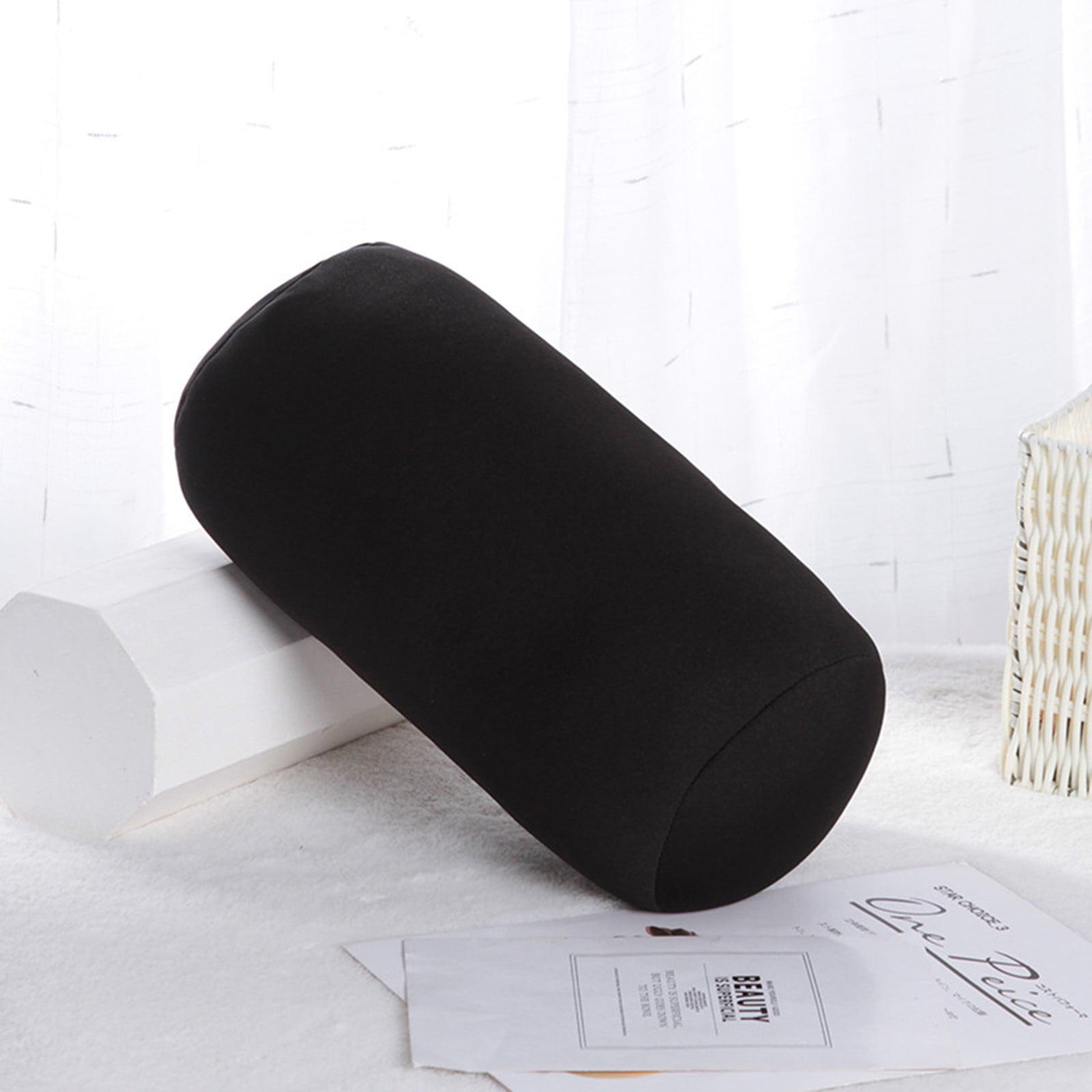 wendunide Cylinder Memory Foam Pillow Roll Cervical Bolster Round Nap Neck Pillow Cushion Black