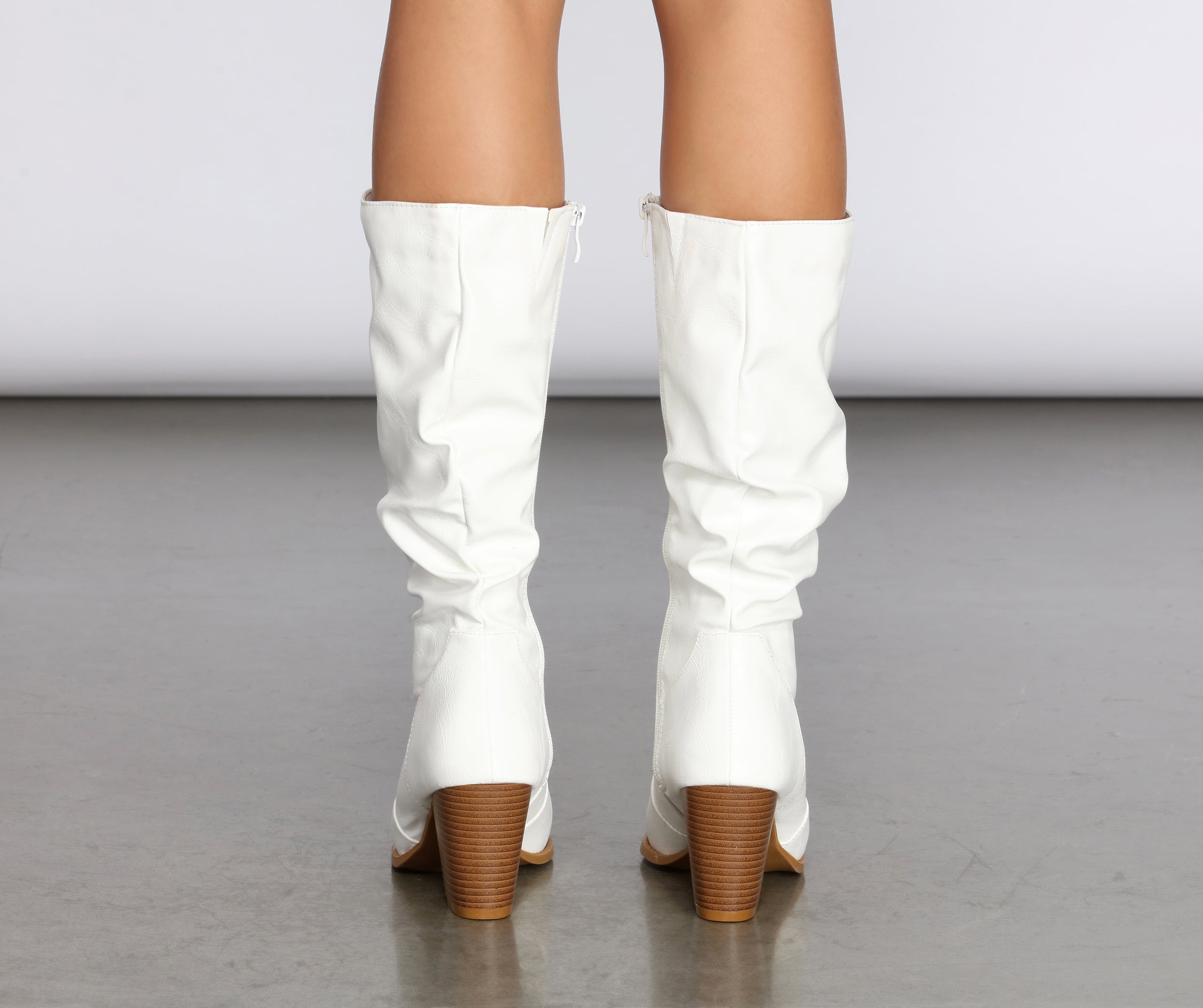 Faux Leather Slouched Knee-High Boots