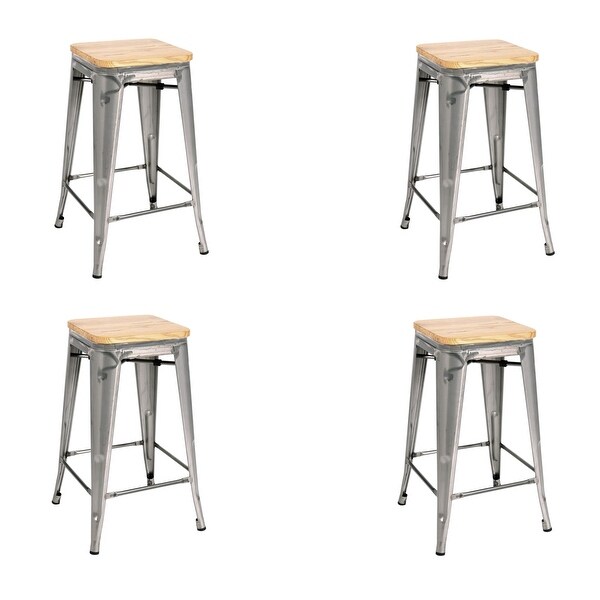 Metal Stool With Natural Wood Seat 26