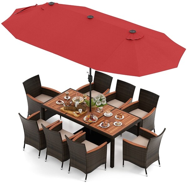 Gymax 9 Piece Patio Wicker Dining Set w/ DoubleSided Patio Wine