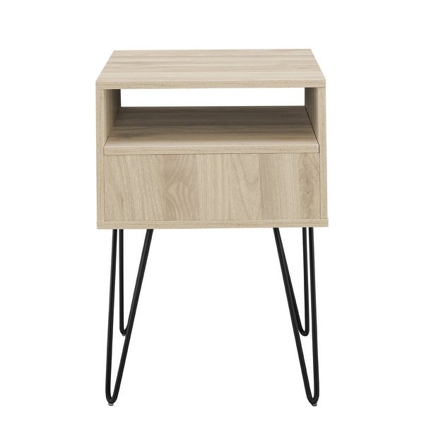 18 inch 1-Drawer Hairpin End Table， Birch